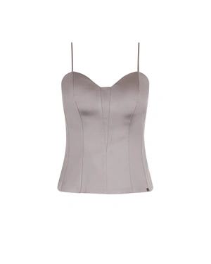 Елегантен сиво-бежов топ тип „бюстие“ с тънки презрамки | НОВО | Dika.bg Елегантен сиво-бежов топ тип „бюстие“ с тънки презрамки | НОВО