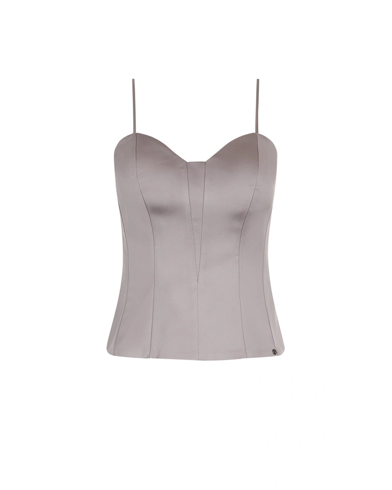 Елегантен сиво-бежов топ тип „бюстие“ с тънки презрамки | НОВО | Dika.bg Елегантен сиво-бежов топ тип „бюстие“ с тънки презрамки | НОВО