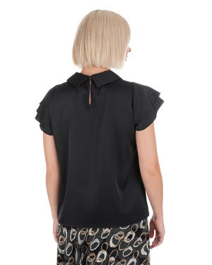 Elegantna crna ženska bluza kratkih rukava sa satenskim sjajem | Bluze - 3