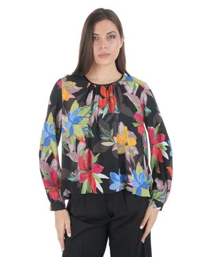 Spring rayon blouse with a contrasting floral print on a black background | Blouses | Dika.bg - 2 Spring rayon blouse with a contrasting floral print on a black background | Blouses - 2