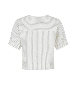 თეთრი თეთრეულის ბლუზა ნაზი ზოლებით | ახალი - 1