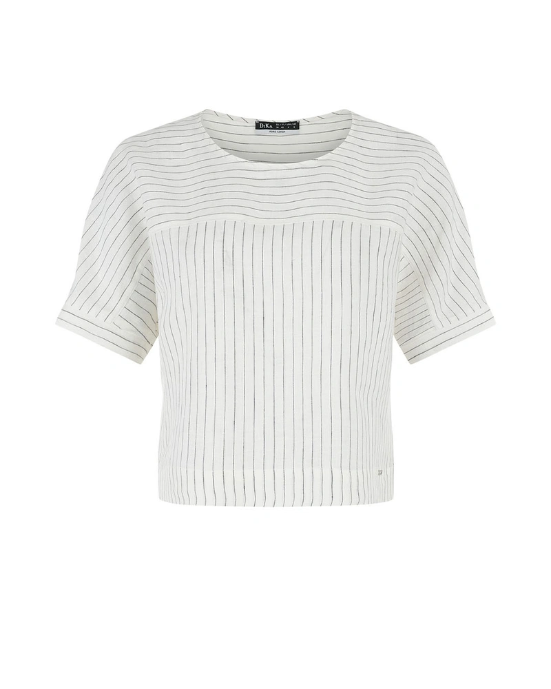 White linen blouse with delicate stripes | Pure cotton and linen collection