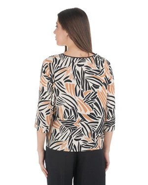 Viscose blouse with graphic print in beige and black | Casual - 3