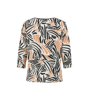 Viscose blouse with graphic print in beige and black | Casual - 4
