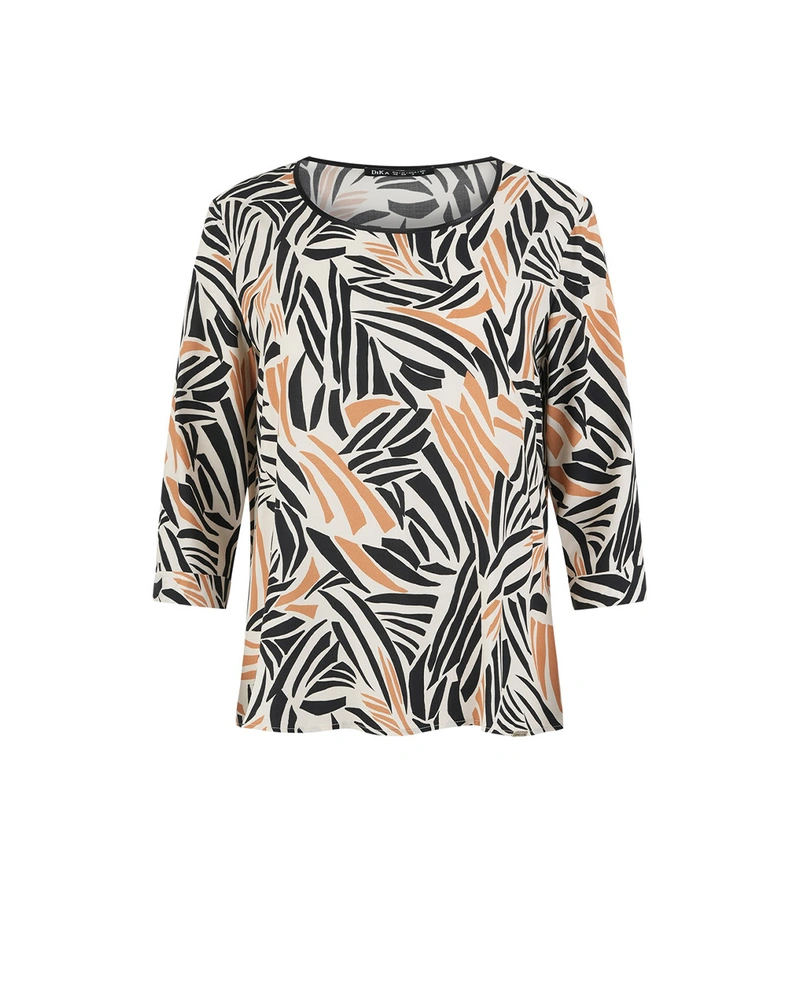 Viscose blouse with graphic print in beige and black | Casual