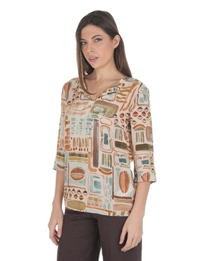 Viscose blouse with stylized pastel pattern | Casual - 2