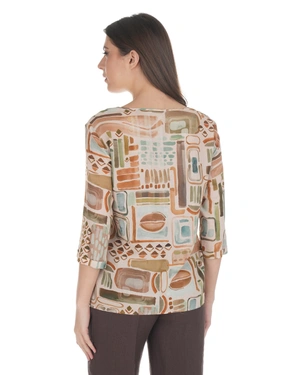 Viscose blouse with stylized pastel pattern | Casual - 3