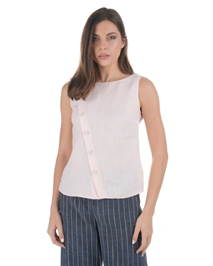 Pale pink linen blouse with asymmetrical closure | NEW - 1