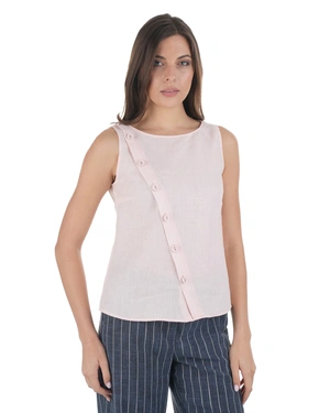 Pale pink linen blouse with asymmetrical closure | NEW - 2