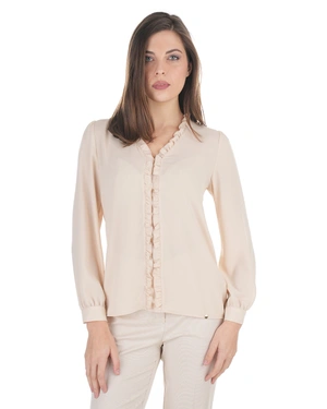 Spring blouse in ecru with long sleeves and a V-neckline with delicate ruffles | Blouses - 1
