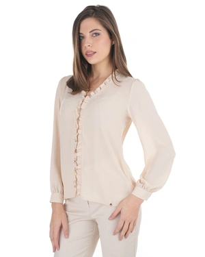 Spring blouse in ecru with long sleeves and a V-neckline with delicate ruffles | Blouses - 2