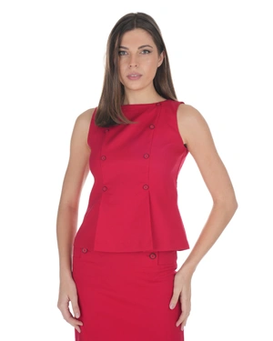 Bluză roșie fără mâneci din viscoză și bumbac, cu nasturi decorativi. | Bluze - 1