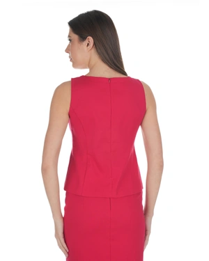 Bluză roșie fără mâneci din viscoză și bumbac, cu nasturi decorativi. | Bluze - 3