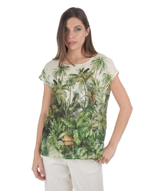 Linen blouse with a tropical print | Blouses - 1