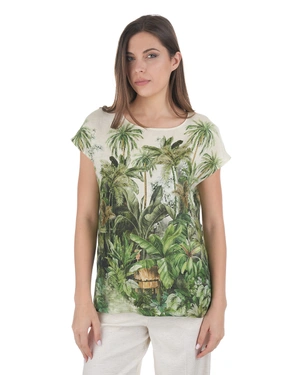 Linen blouse with a tropical print | Blouses - 2