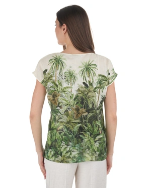 Linen blouse with a tropical print | Blouses - 3