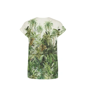 Linen blouse with a tropical print | Blouses - 4