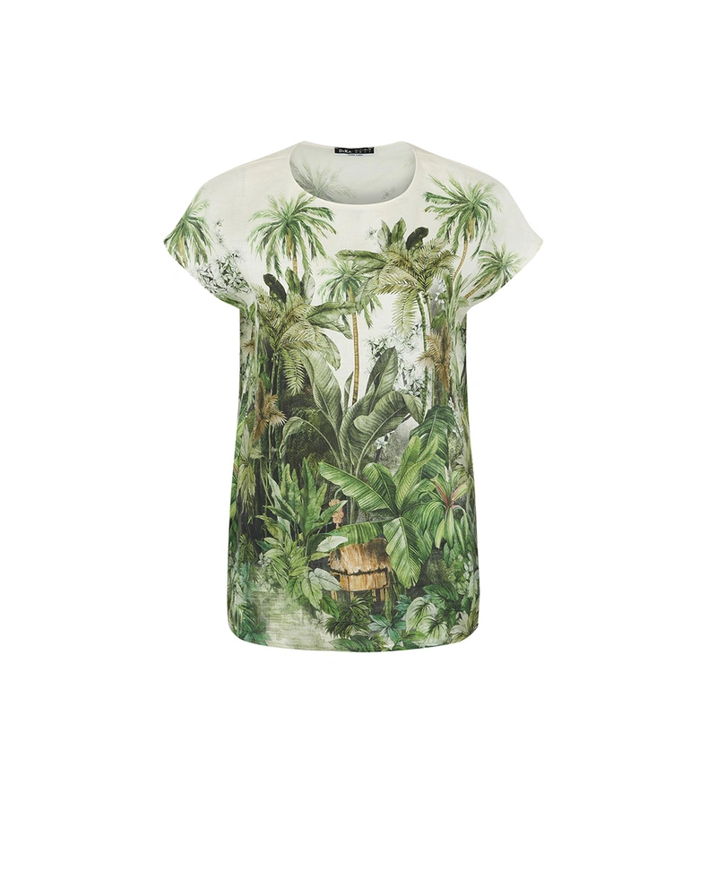 Linen blouse with a tropical print | Blouses