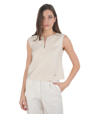 Beige blouse in viscose and rayon, with V-neck opening and button | NEW - 1
