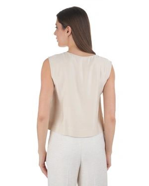 Beige blouse in viscose and rayon, with V-neck opening and button | NEW - 3