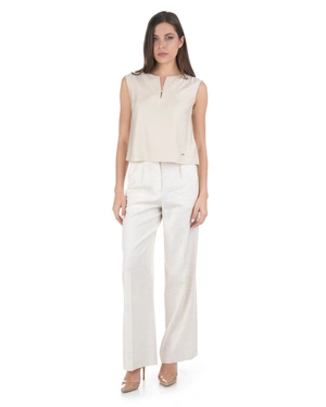 Beige blouse in viscose and rayon, with V-neck opening and button | NEW - 4