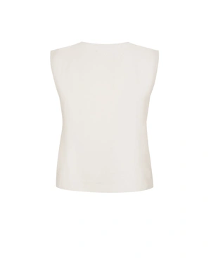 Beige blouse in viscose and rayon, with V-neck opening and button | NEW - 5