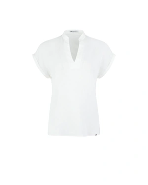 White V-neck blouse with open collar in cotton and rayon blend | Casual collection | Dika.rs White V-neck blouse with open collar in cotton and rayon blend | Casual collection