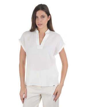 White V-neck blouse with open collar in cotton and rayon blend | Casual collection | Dika.rs - 1 White V-neck blouse with open collar in cotton and rayon blend | Casual collection - 1