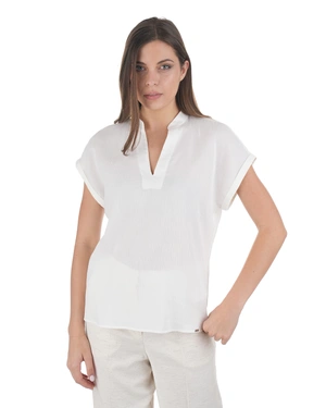 White V-neck blouse with open collar in cotton and rayon blend | Casual collection | Dika.rs - 2 White V-neck blouse with open collar in cotton and rayon blend | Casual collection - 2