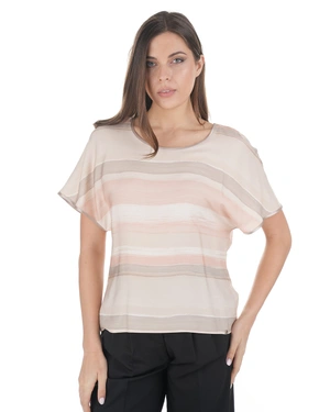 Viscose blouse with a round neckline and V-slit with button | Casual - 2