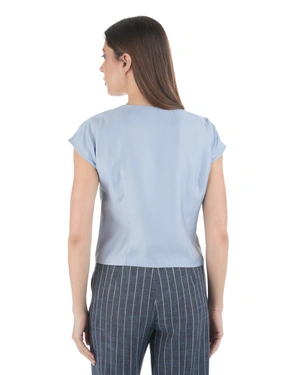 Stylish light blue viscose and rayon blouse with V-neckline and buttons | NEW - 3