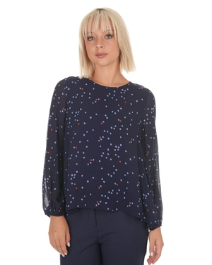 Navy blue women’s rayon blouse with a delicate polka-dot print | Blouses - 1
