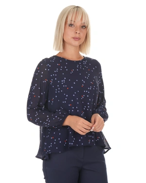 Navy blue women’s rayon blouse with a delicate polka-dot print | Blouses - 2