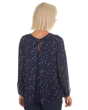 Navy blue women’s rayon blouse with a delicate polka-dot print | Blouses - 3