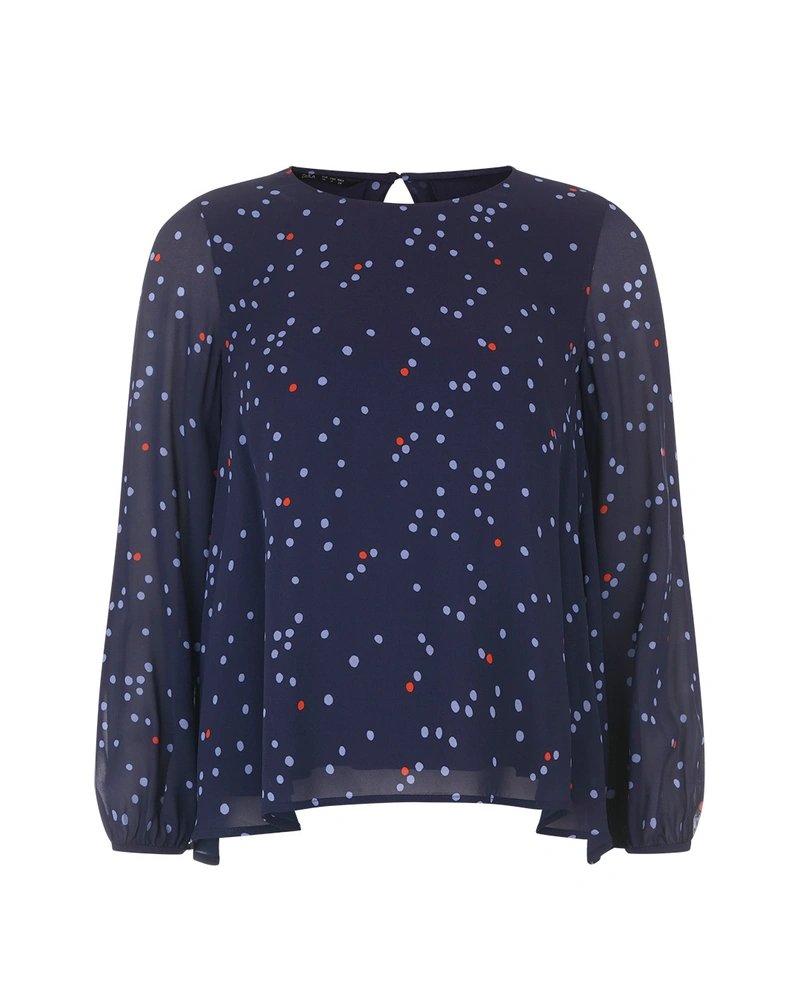 Navy blue women’s rayon blouse with a delicate polka-dot print | Blouses