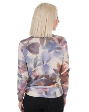 Sustainable sweater with stylized cool-tone plant motif | Pullovers - 5