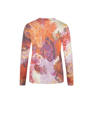 მდგრადი სვიტერი სტილიზებული ინდური ორნამენტით ნარინჯისფერ-იისფერ ტონებში | სვიტრები - 1