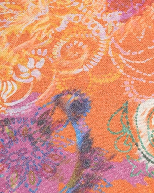 მდგრადი სვიტერი სტილიზებული ინდური ორნამენტით ნარინჯისფერ-იისფერ ტონებში | სვიტრები - 2