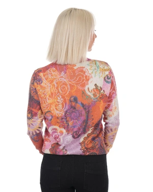 მდგრადი სვიტერი სტილიზებული ინდური ორნამენტით ნარინჯისფერ-იისფერ ტონებში | სვიტრები - 5