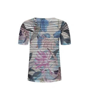 Striped knit blouse with a floral pattern, with a shiny lurex thread | SUMMER COLLECTION - 1