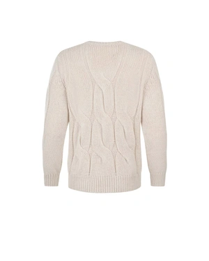 Beige knitted V-neck sweater | Pullovers - 1