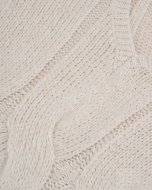 Beige knitted V-neck sweater | Pullovers - 2