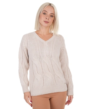 Beige knitted V-neck sweater | Pullovers - 4