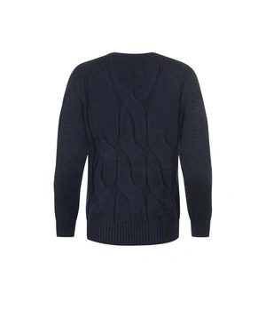 მუქი ლურჯი ნაქსოვი V-ყელიანი სვიტერი | ნაქსოვები - 1