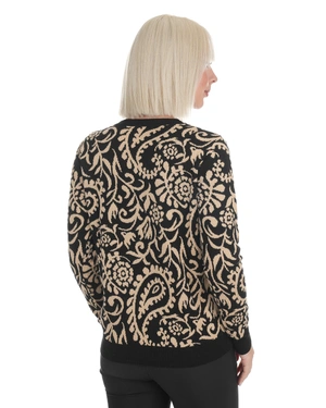 Дамски жакардов пуловер с индийски десен в черно и бежово | НАМАЛЕНИЕ - 4