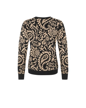 Дамски жакардов пуловер с индийски десен в черно и бежово | НАМАЛЕНИЕ - 5