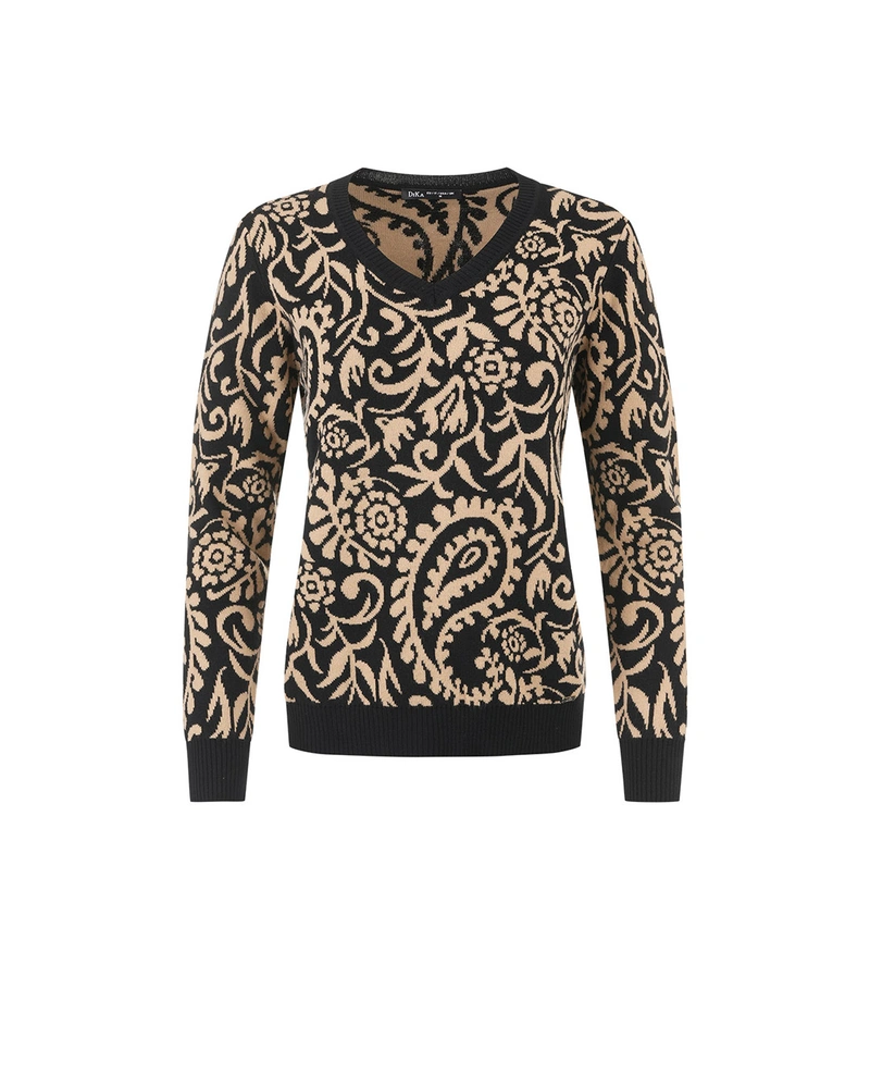 Women's jacquard sweater with paisley print in black and beige | Pulls