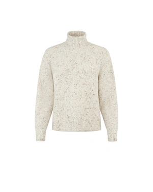 Elegant sweater with high neckline in beige melange, made with wool | Pullovers