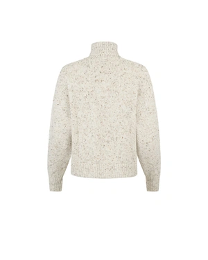 Elegant sweater with high neckline in beige melange, made with wool | Pullovers - 1