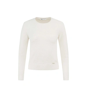 Ecru fluffy blouse with long sleeves | Pullovers